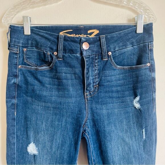 SEVEN7 High Rise Skinny Tummyless Dark Wash Distressed Jeans 6 - Picture 3 of 10